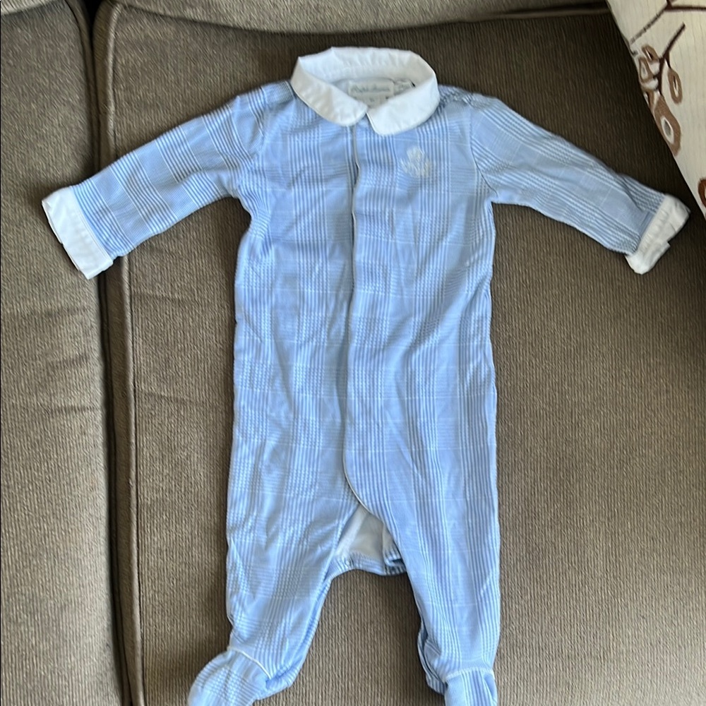 Baby Blue Striped Footed Onesie